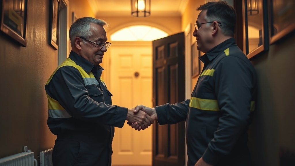 Engineer shaking hands with a Hanwell homeowner after locating their leak