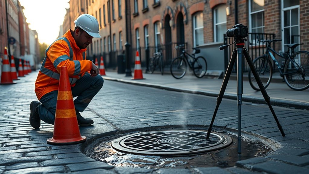 Engineer carrying out water mains leak detection in Hanwell